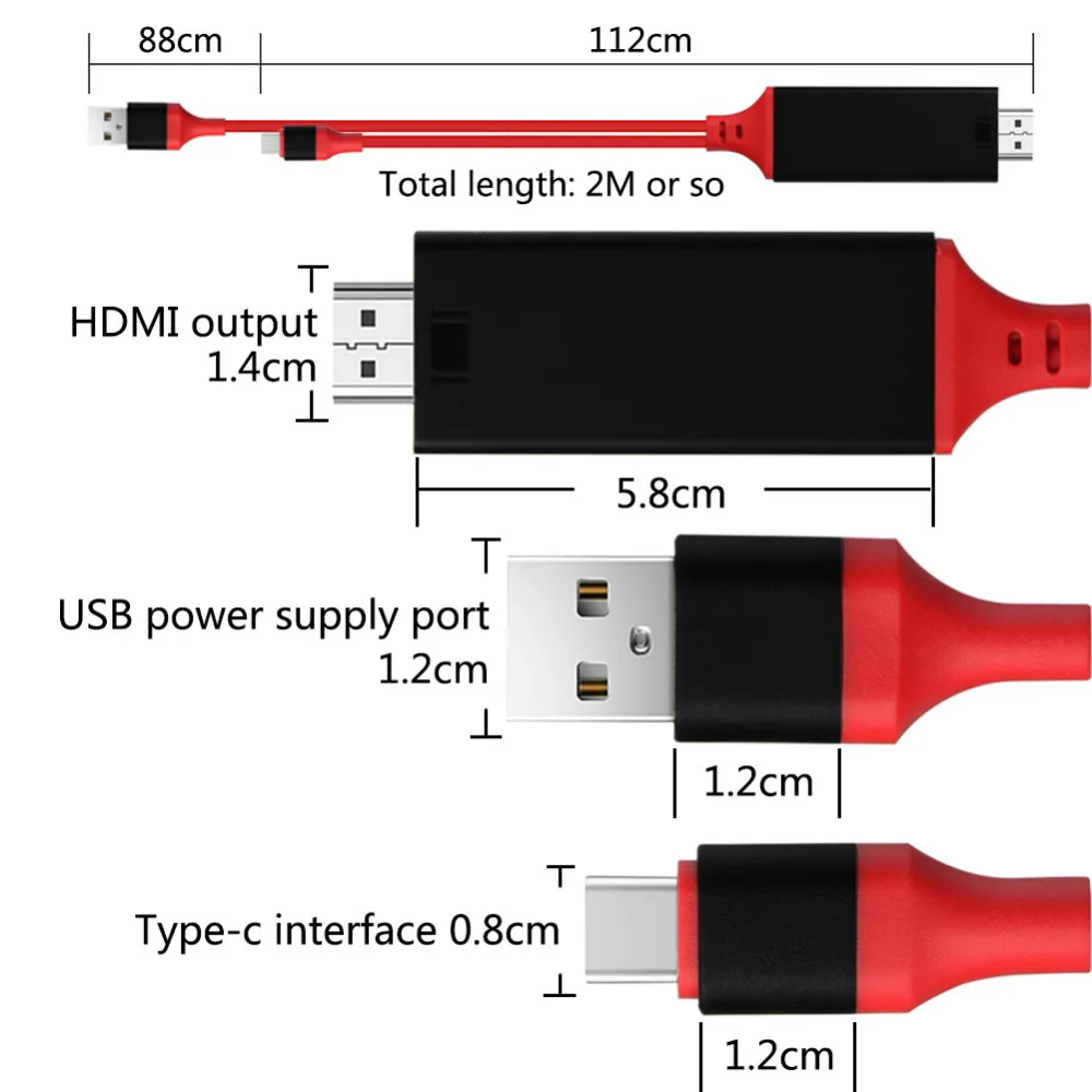 Type C HDMI Cable USB C to HDMI Thunderbolt 3 for Samsung Galaxy S9 S8 plus note8 Huawei Mate 10Pro P20 USB-C 4K HDMI Adapter