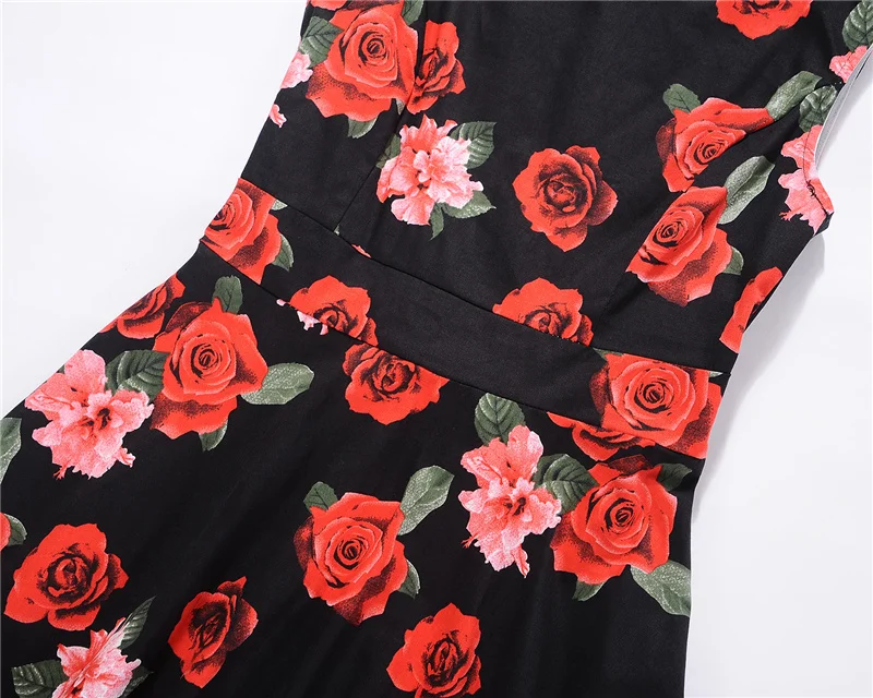 Kostlish Print Summer Dress Women 2017 Sleeveless Big Swing Belt Tunic Vintage Dress Elegant Rockabilly Party Dresses Sundress (37)