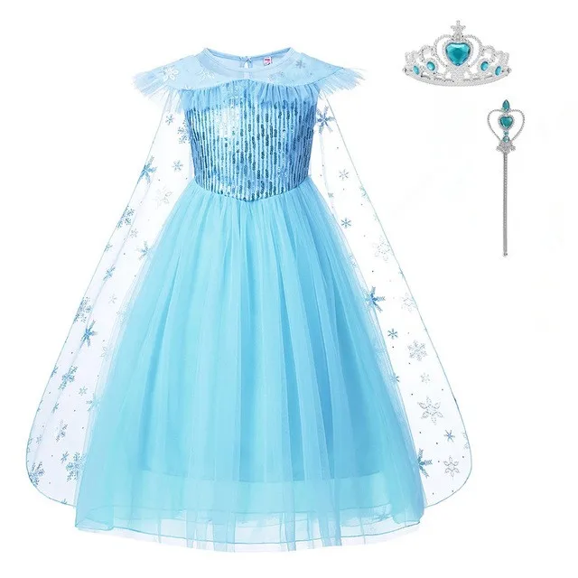 

Girls Elsa Dress with Cloak Summer Sequins Swing Snow Queen Party Princess Costume Children Girl Halloween Fancy Costume