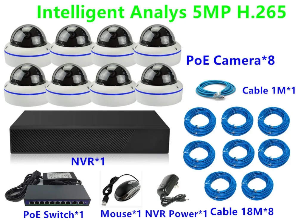 8CH/4CH IP 5.0MP 3.0MP H.265 Antiriot купольный комплект наблюдения камера 48 В PoE NVR сетевой