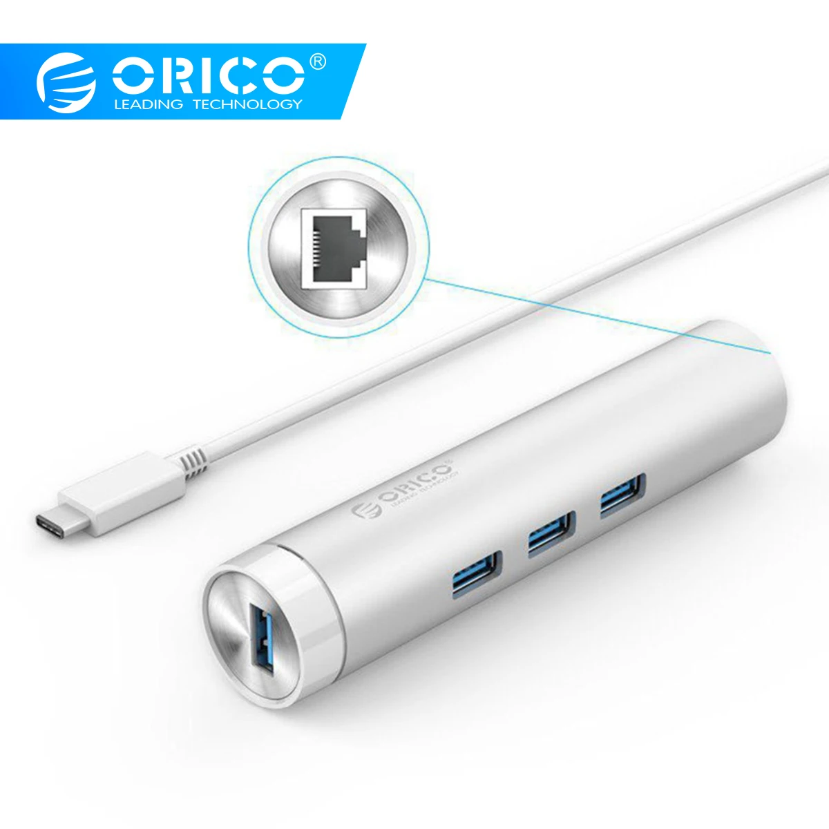 ORICO цилиндрический алюминиевый USB3.0 концентратор USB C для Ethernet сетевой адаптер 1000 Мбит/с RJ45 разветвитель для Macbook samsung huawei P20