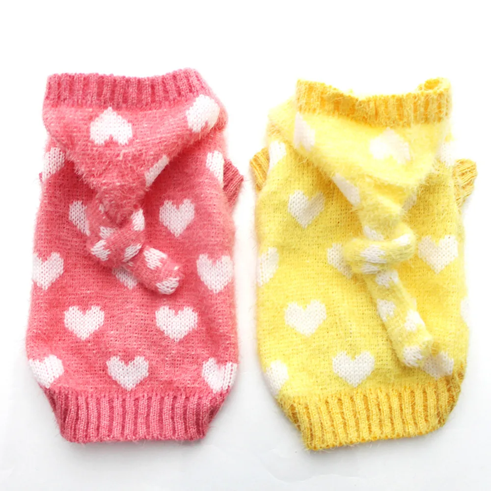 

Small Dog Cat Sweater Jumper Hearts Jacquard Hoodie Cat Puppy Coat Jacket Warm Clothes 6 sizes