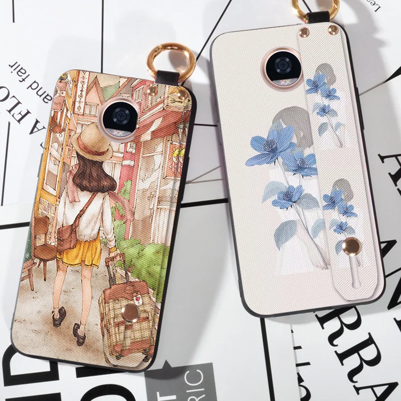 

Luxury Strap Case For Motolora Moto Z Play / Z Force XT1635 Pretty Flower Holder Case For Motolora Moto Z2 Play Back Cover