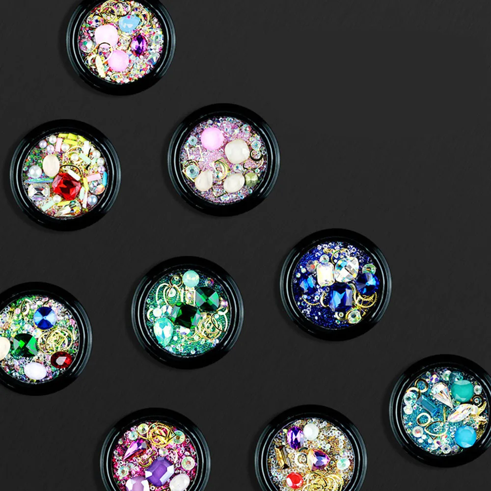 

1 Box Mixed Colorful Rhinestones For Nails 9 Colors 3D Crystal Stones For Nail Art Decorations Diy Design Manicure Diamonds