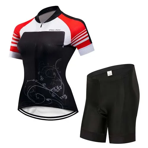 Дышащий комплект из Джерси для велоспорта, Летняя женская одежда с коротким рукавом для велоспорта, облегающий костюм, комплект одежды для велоспорта, платье, одежда для велоспорта - Цвет: jersey and pants 1