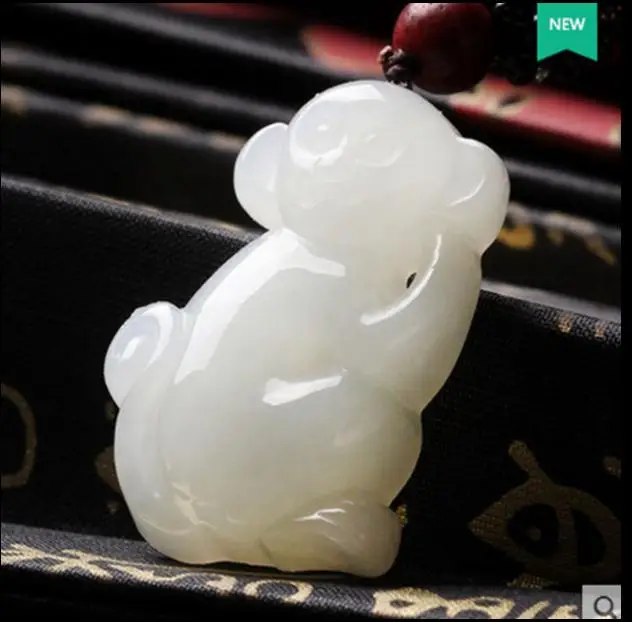 Hetian jade white monkey pendant natural jade zodiac monkey pendant