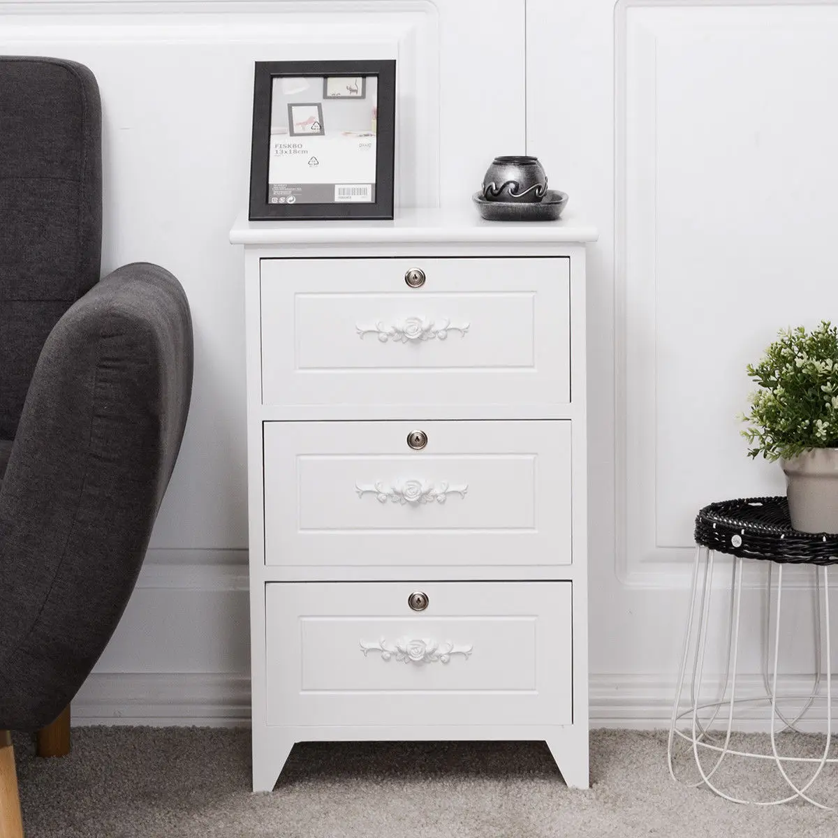 Giantex Modern Wood Nightstand Bedroom End Beside Table with 3 Drawer Storage Organizer White Home Room Furniture HW56018WH Giantex Modern Wood Nightstand Bedroom End Beside Table with 3 Drawer Storage Organizer White Home Room Furniture HW56018WH