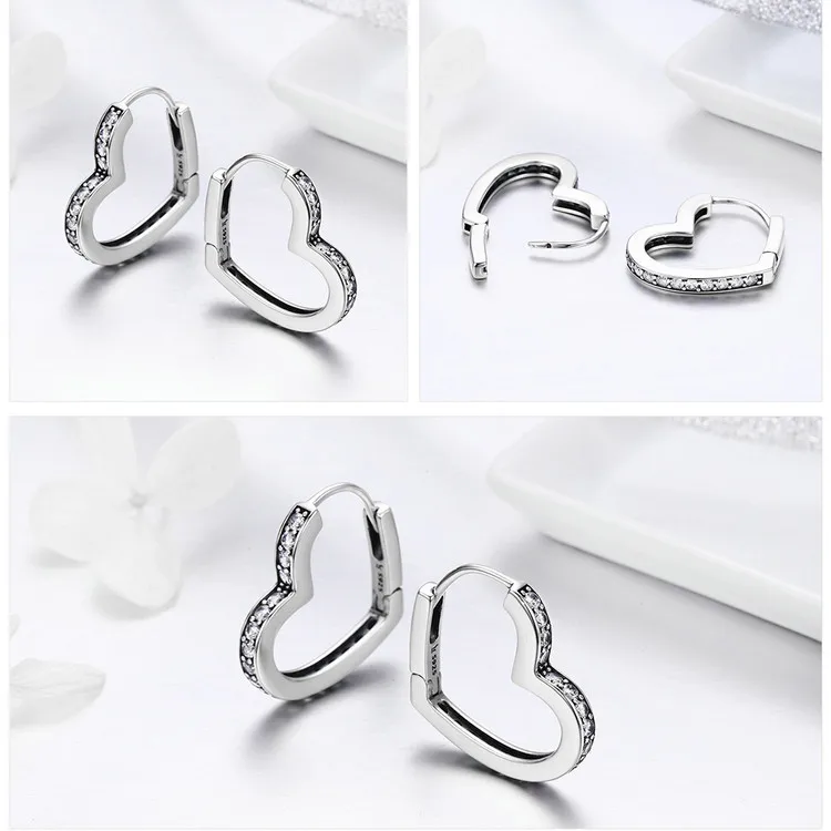 BAMOER классические подлинные 925 пробы серебряные серьги-кольца в форме сердца с прозрачными фианитами для женщин ювелирные изделия из стерлингового серебра SCE290