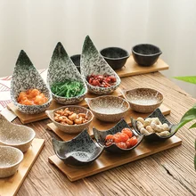 Plato de cerámica de estilo japonés creativo, bandeja de madera, plato de caramelo de fruta seca, plato dividido, plato de salsa