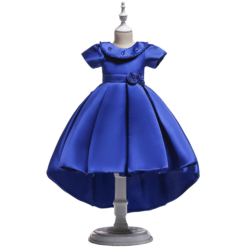 

Lace Blue Puffy Flower Girl Dresses 2018 Scoop Satin Appliques Communion Dresses Pageant Dresses For Little Girls