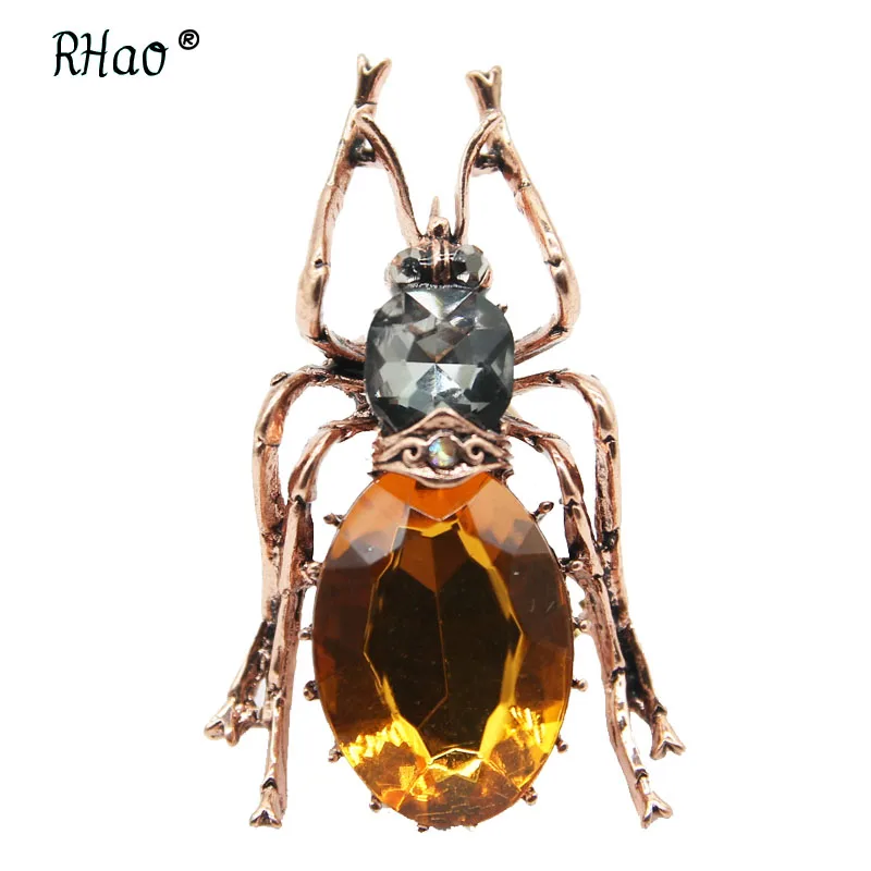 

RHao Large Body Beetle Brooch 2 colors choose Green Brown insect Brooch Crystal Brooches for Women Men Clothes accessories pins