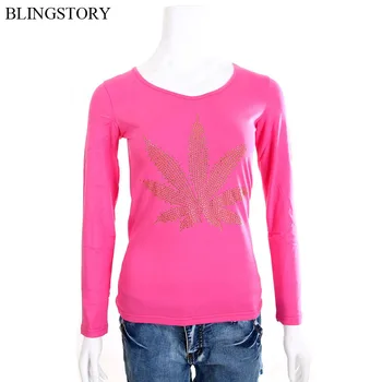 

BLINGSTORY Beading Top Autumn Ladies Plus Size T Shirts Long Sleeve Elegant Tshirt Women Flowers S-6XL