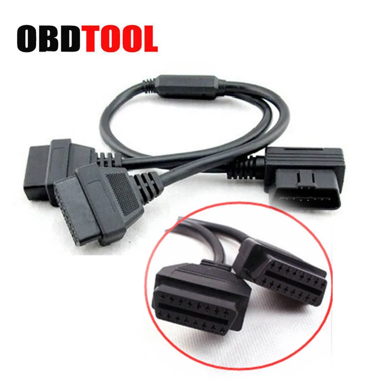

Hot Selling 2 OBD Interface Elbow OBD2 Extension Cable Car Diagnostic Tool Adapter Male to Dual Female Y cables for HUD Scanner