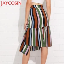 JAYCOSIN Женская Полосатая Асимметричная юбка со складками и рюшами, длинная юбка, Прямая поставка, 17 июля