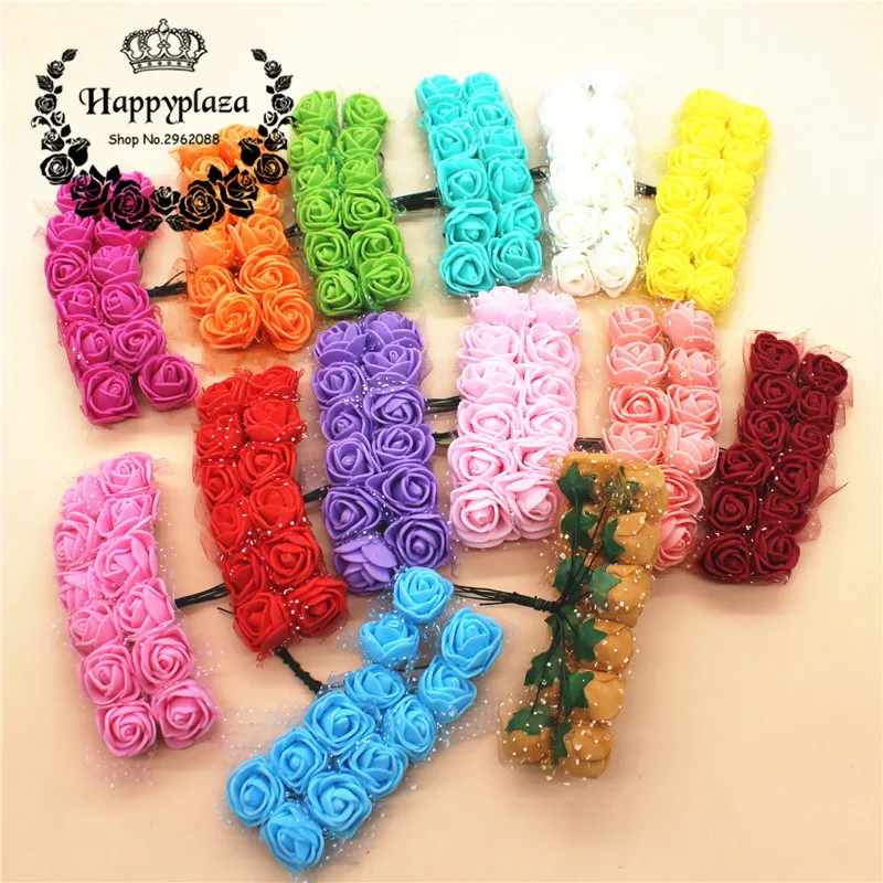 

144pcs 2.5cm Mini Foam Rose Artificial Flower Bouquet Multicolor Rose Wedding Decoration DIY Wreath Craft handmade