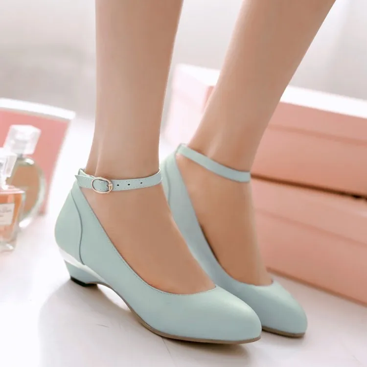 Г. Весенняя женская обувь на низком каблуке с закрытым носком на застежке маленькие размеры 31, 32 милые женские тонкие туфли принцессы Большие размеры 42, 43 - Цвет: Небесно-голубой