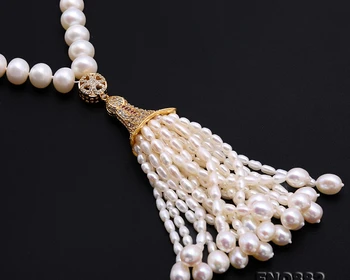 

Long tassel Pearl Necklace for women 8.5-9.5mm White Near Round Natural Freshwater Pearl Chains