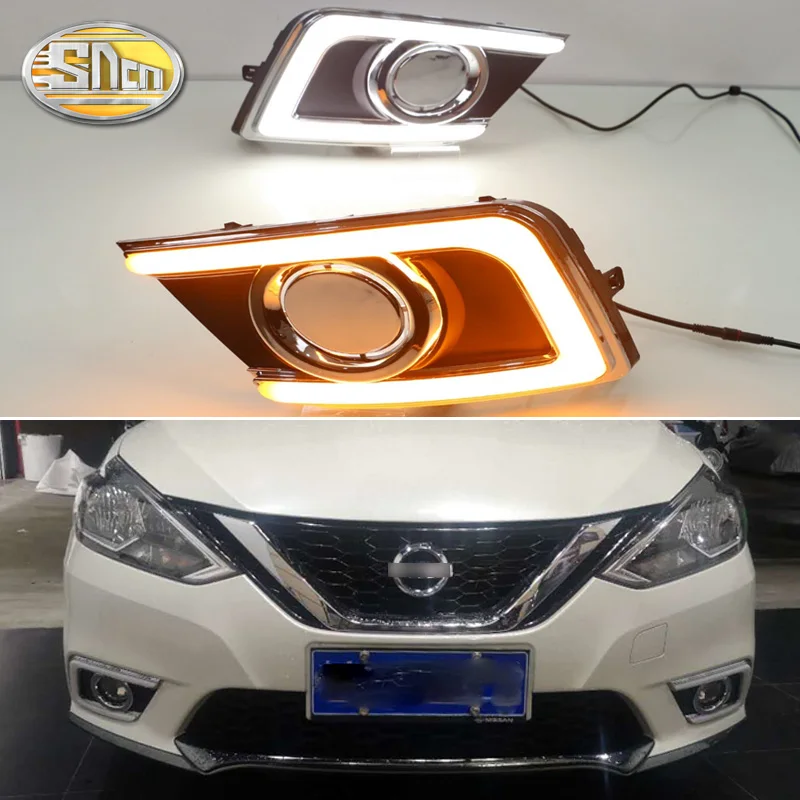 

2pcs For Nissan Navara Sentra 2016 2017 Sylphy DRL Daytime Running Lights Daylight Fog Light Cover With Turn Yellow Signal