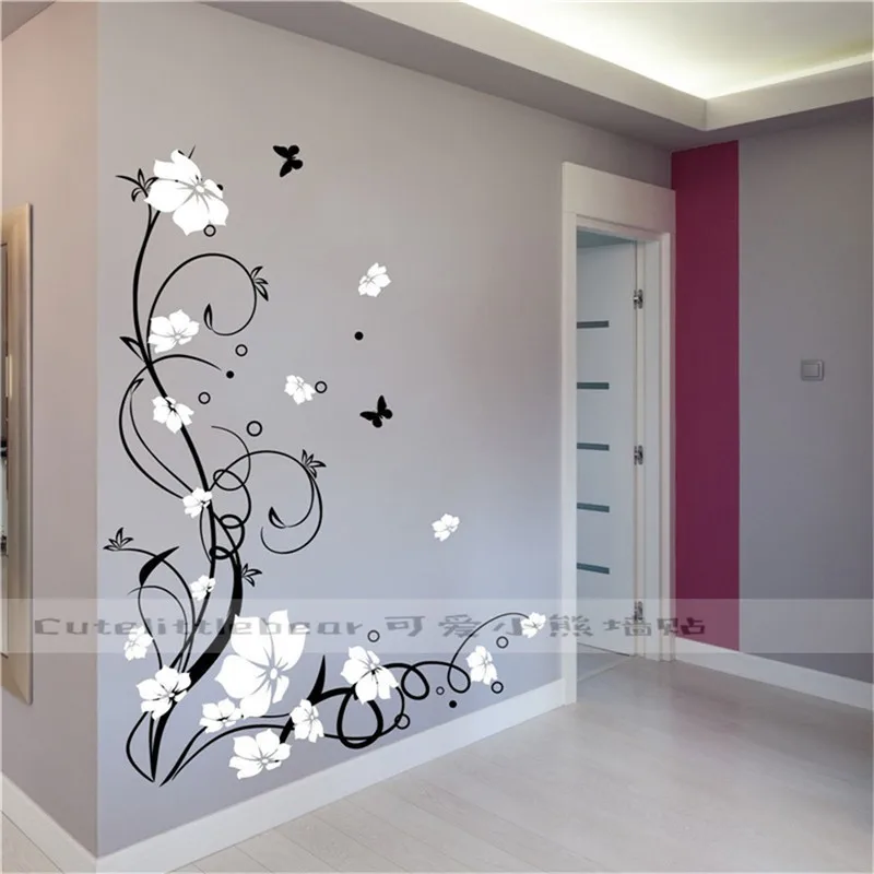 FLORAL BUTTERFLY wall sticker pattern girlyâ€ vine flower butterfly art stickers 