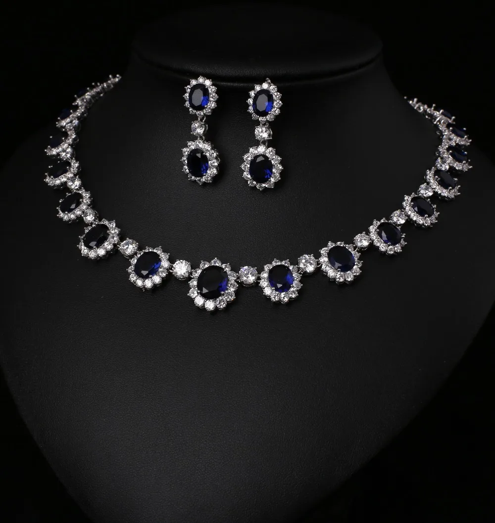 

Blue Fashion AAA Cubic Zircon Wedding Bridal Jewelry Sets ,Earrings Necklace Set,Promotion,Nickel Free, Factory price