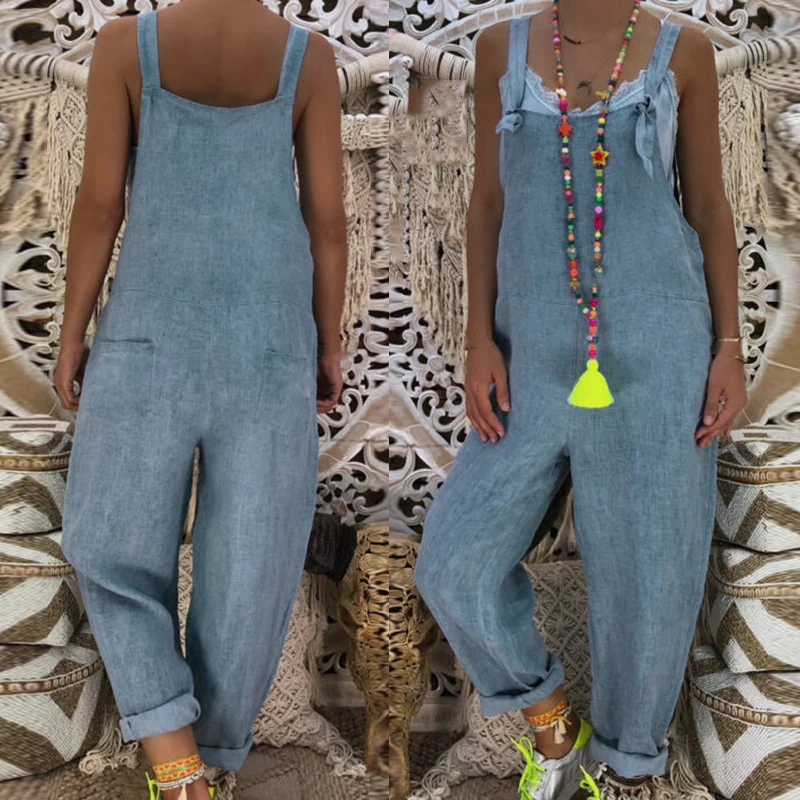 

Summer Loose Casual Strappy Baggy Wide Leg Overall Ladies Long Jumpsuit