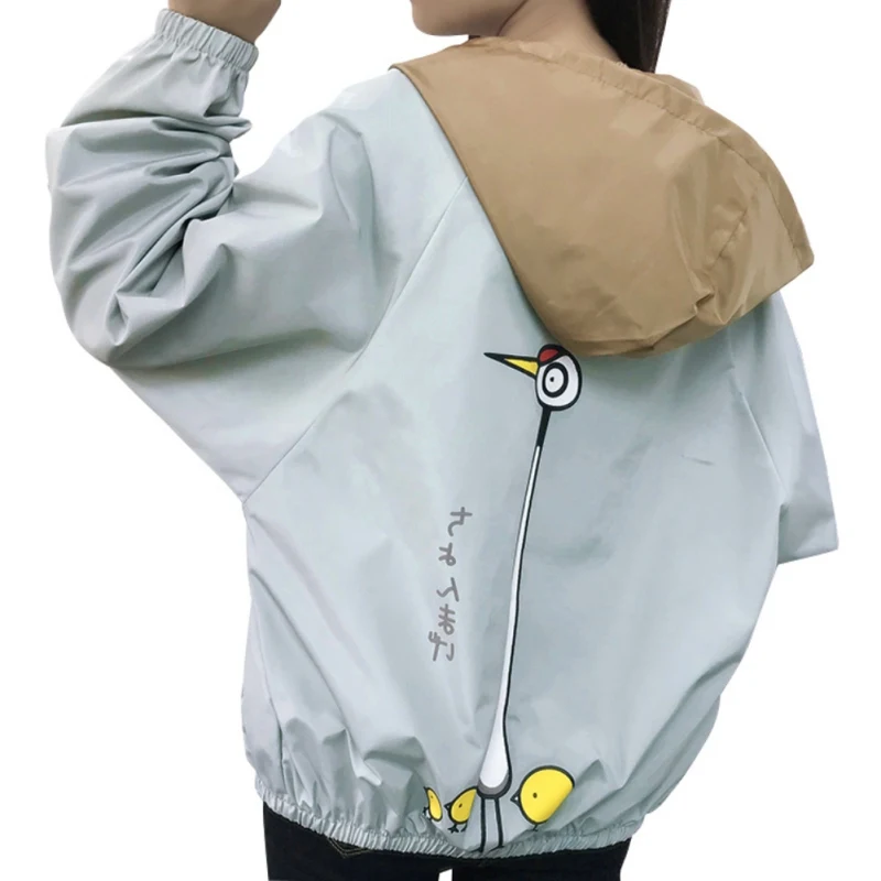 

Light Blue Yellow Hooded Coat Women Windbreaker Long Sleeve Coats and Jackets 2018 Autumn Winter Coats Outerwear Womens A2