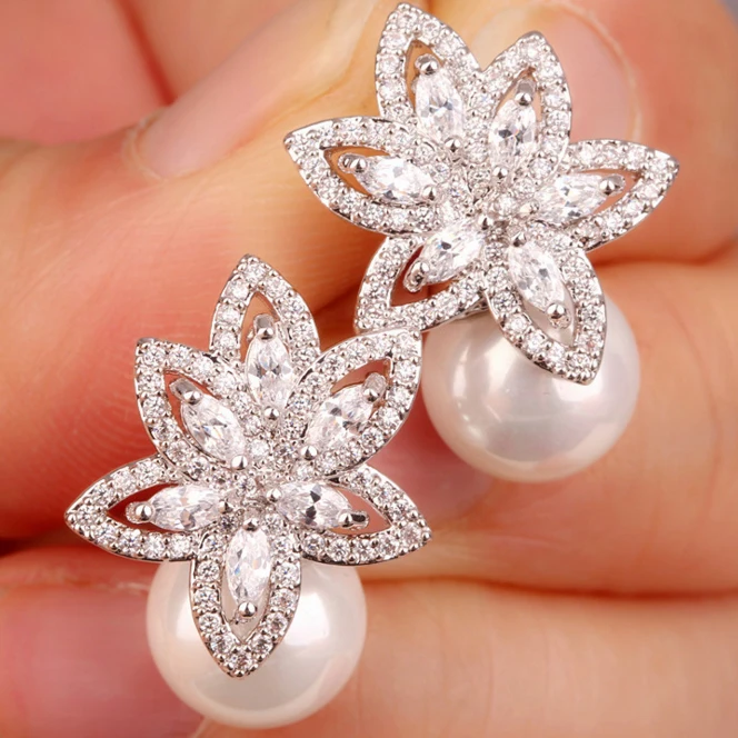 Европа и США новые роскошные темпераментные жемчужные серьги, из циркона анти-аллергические женские серьги темперамента