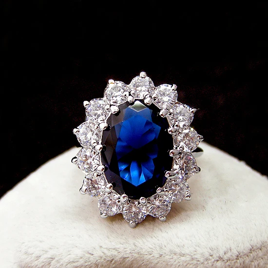 Модное белое золотое кольцо принцессы Кейт с синим кубическим цирконием и кристаллами, кольцо Дианы для свадьбы, помолвки, роскошное женское ювелирное изделие