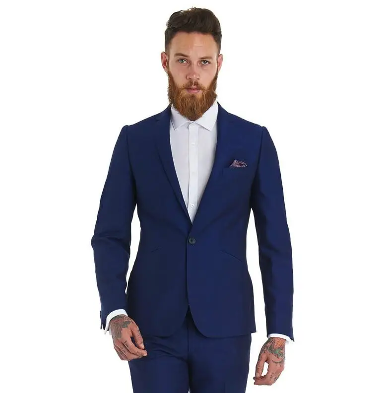 48 Custom made man`s suits two pieces tux Notch Lapel Groom Tuxedos evening Wedding Slim Fit blue best man Suits (Jacket+Pants )