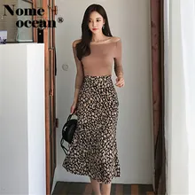 Женские юбки леопарда с высокой талией, женские юбки, летний комплект из двух частей, юбка и футболка, повседневная юбка средней длины M19021710