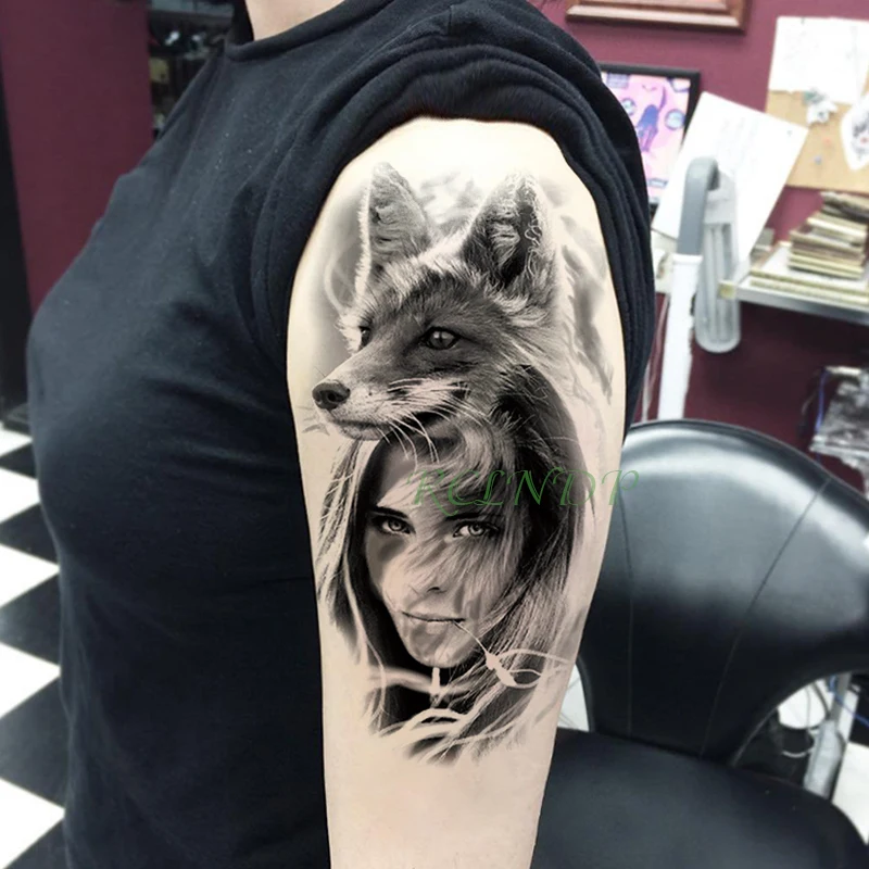 Водостойкая временная татуировка наклейка волк девушка поддельные тату флэш-тату Татуировка Временная нога рука большой размер для женщин мужчин femme