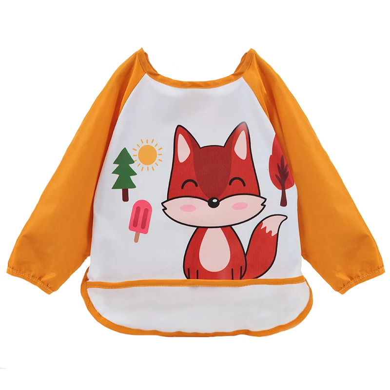 2019 Cute Baby Bibs Toddler Baberos Bavoir Waterproof Long Sleeve Apron Cartoon Animals Children Feeding Smock Bib Baby Stuff