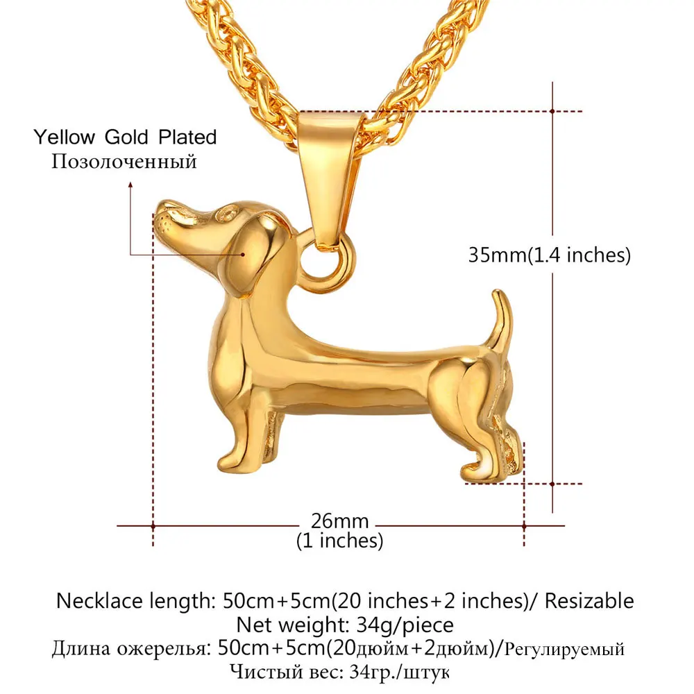 U7 Necklace Dachshund Stainless Steel Pendant & Chain Christmas Gifts Gold Color Cute Animal Badger Dog Jewelry Necklaces P1043 in Pendant Necklaces from