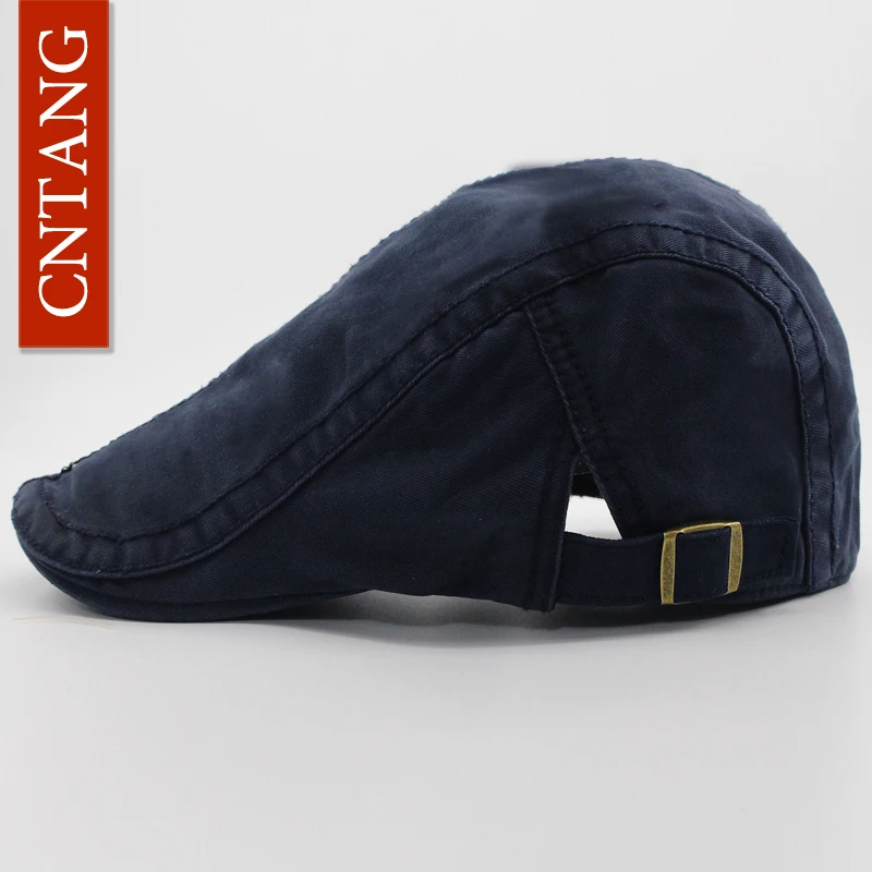 Classic Solid Color Berets Men Vintage Flat Hat Cotton Visor Caps 6 Colors