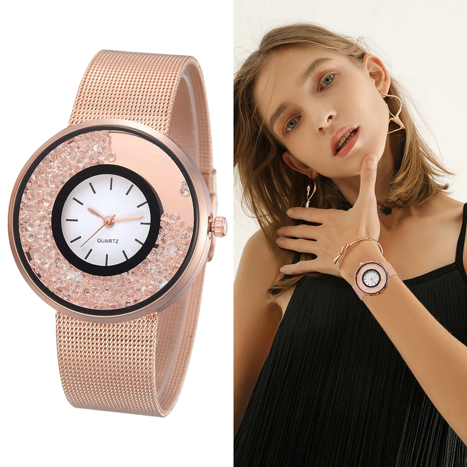 

2018 New Fashion Stainless Steel Gold & Silver Band Quartz Watch Luxury Women Rhinestone Watches Valentine LS057