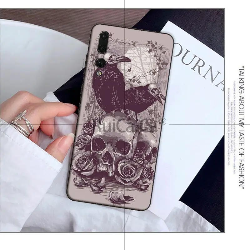Retro Style Flower Skull Crow