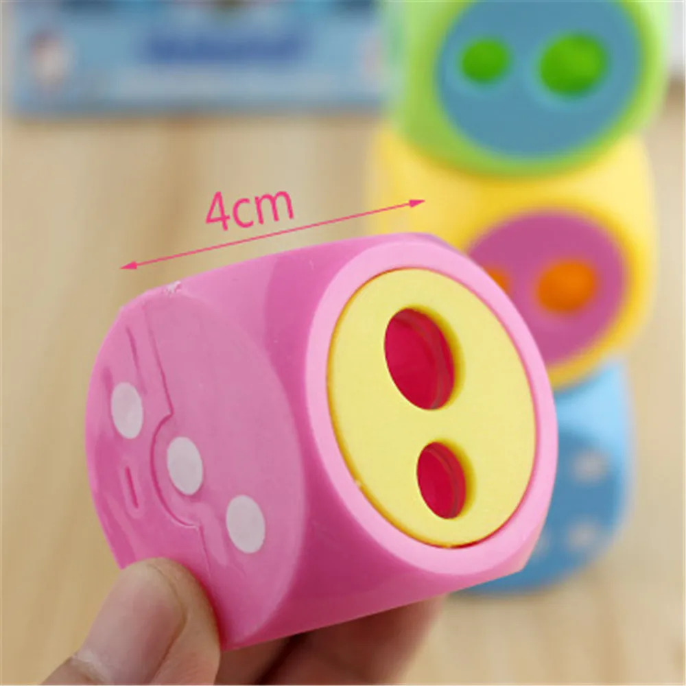 1 Pcs Large Candy Color Kawaii Cartoon Dice Shape Pencil sharpener size double hole Creative for Student School Stationery Gift