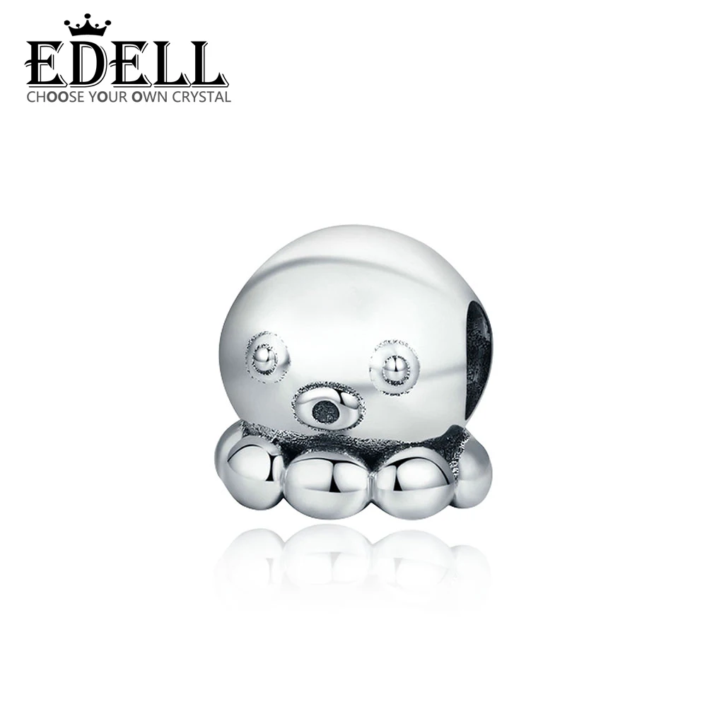 

EDELL Authentic 100% 925 Sterling Silver Octopus Squid Cuttlefish Beads Fit Charm Bracelet & Necklace Silver Jewelry