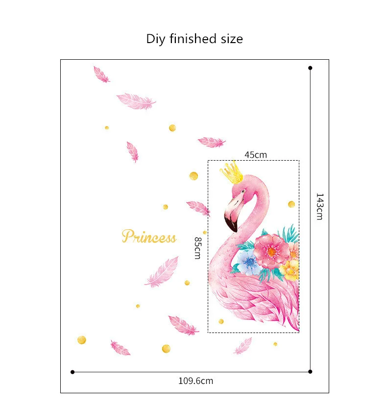 Красивые Фламинго Цветы перо розовые украшения для комнаты девочки наклейки на стену в спальню гостиная наклейки для спальни самоклеющиеся - Цвет: QR9077