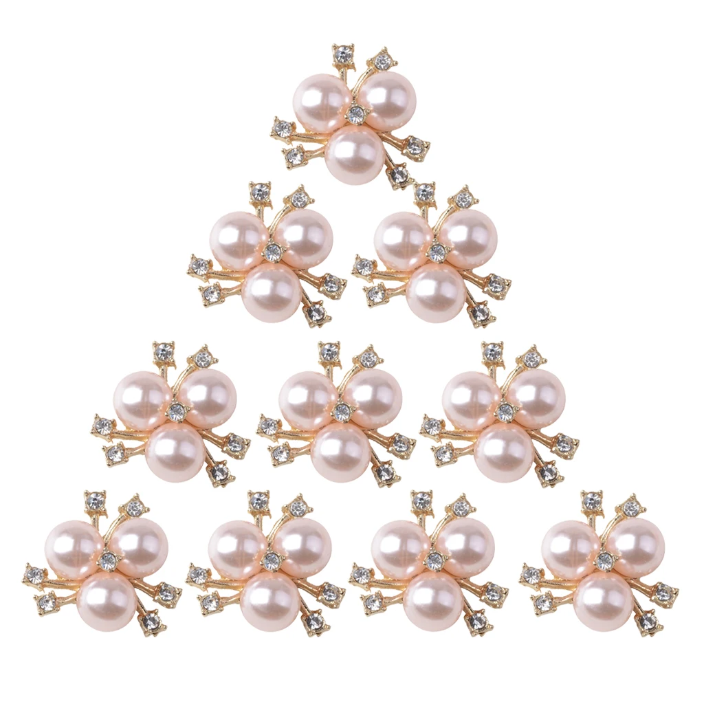 fityle 10Pcs Flatback Buttons, Alloy + Rhinestone + Pearl, Light Pink Crystal Embellishments for Wedding Dress, Head Band Decor