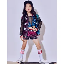 Новые детские блестками джаз танцевальные костюмы для выступлений девочек детский хип-хоп костюм для современного танца детская бейсбольная одежда