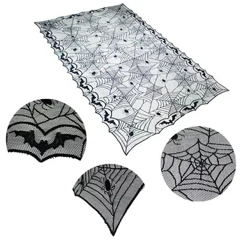 

1pcs 122cmx244cm Halloween Spiderweb Bats Tablecloth Black Lace Table Covers Polyester Halloween Table Decoration