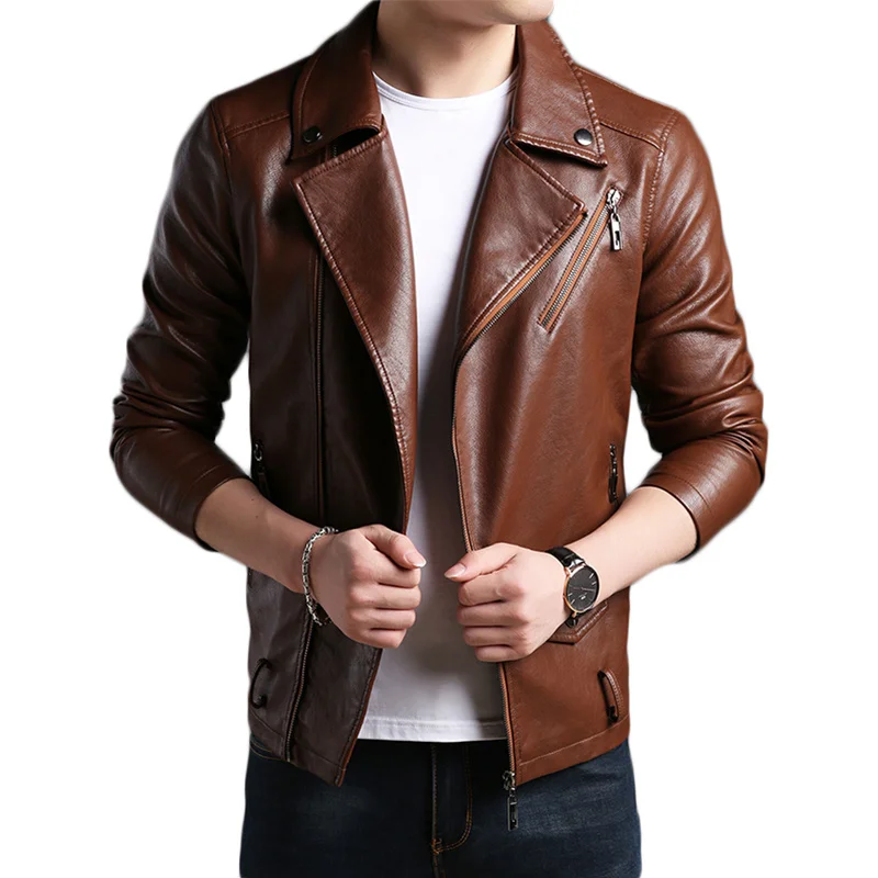 2018 New Fashion Brand Winter Leather Jacket Men Motorcycle Leather Jacket Men Turndown Collar Mens Leather Jacket And Coats