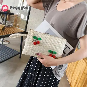 

Female Summer Small Square Cute Wristlet Clutch Beach Handbags Women Fashion Daily Makeup Bags Girls Casual Straw Zipper Wallet