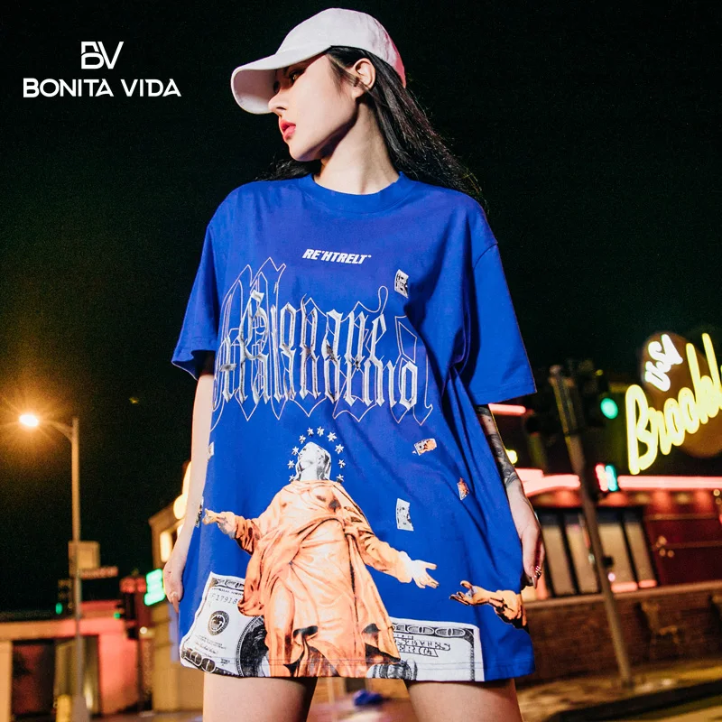 

korean style Plus Size Print Hip Hop women t shirt 2019 Summer Fashion Casual Harajuku Cotton Streetwear Women Tops Tees