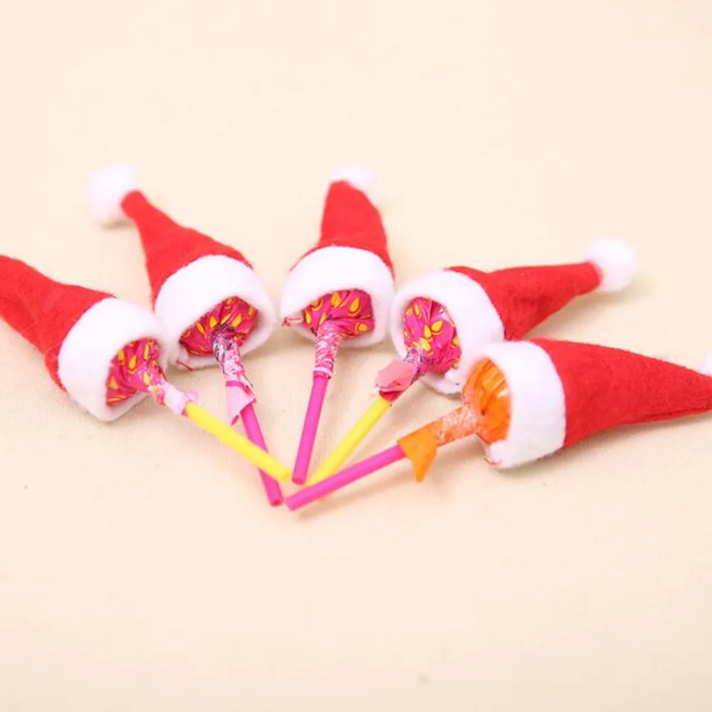 600 шт./лот рождественские украшения леденец конфеты Санта Клаус шляпы топ крышки - Фото №1