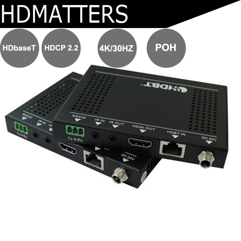 

HDmatters HDMI extender 4K HDbaseT RS232 POH HDCP 2.2 4KX2K to 40M&1080P to 70M 24V power supply