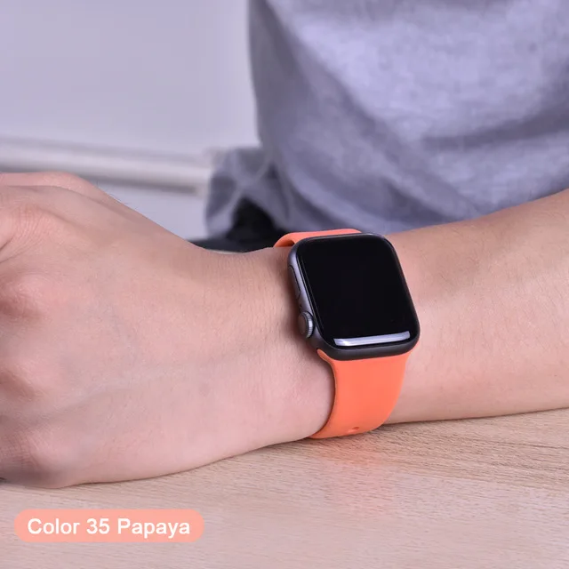 Apple Watch Красочный мягкий силиконовый спортивный пояс серии 4 3 2 1 38 мм 42 мм iWatch 40 мм резиновый ремень браслет с 44 мм серии 4 - Цвет ремешка: 35 papaya