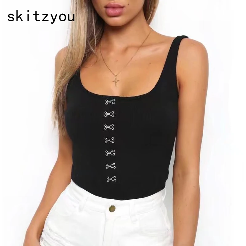Skitzyou женские комбинезоны сексуальный топ без рукавов хлопковый черный