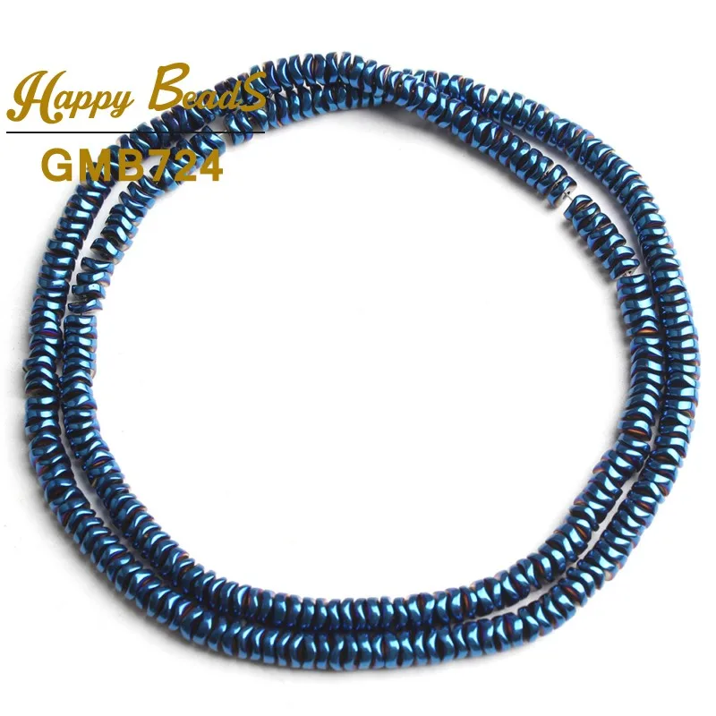 4 мм натуральный камень плоской формы Гематит Золото Серебро Многоцветный Покрытием свободные бусины для самостоятельного изготовления ювелирных изделий браслет ожерелье 15 дюймов - Цвет: Blue
